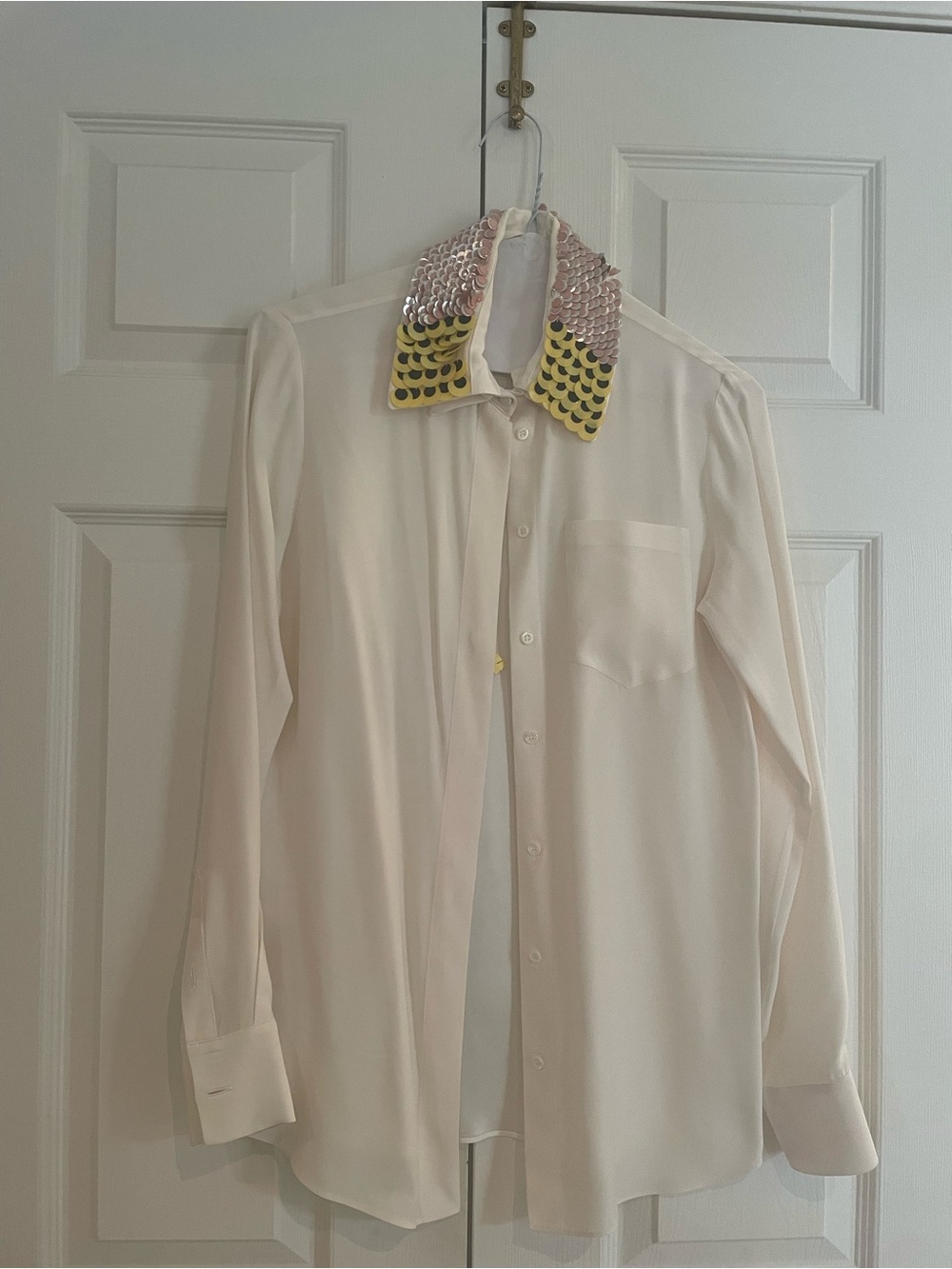 Altuzarra Cream Blouse with Detachable Pink and Yellow Sequin Collar